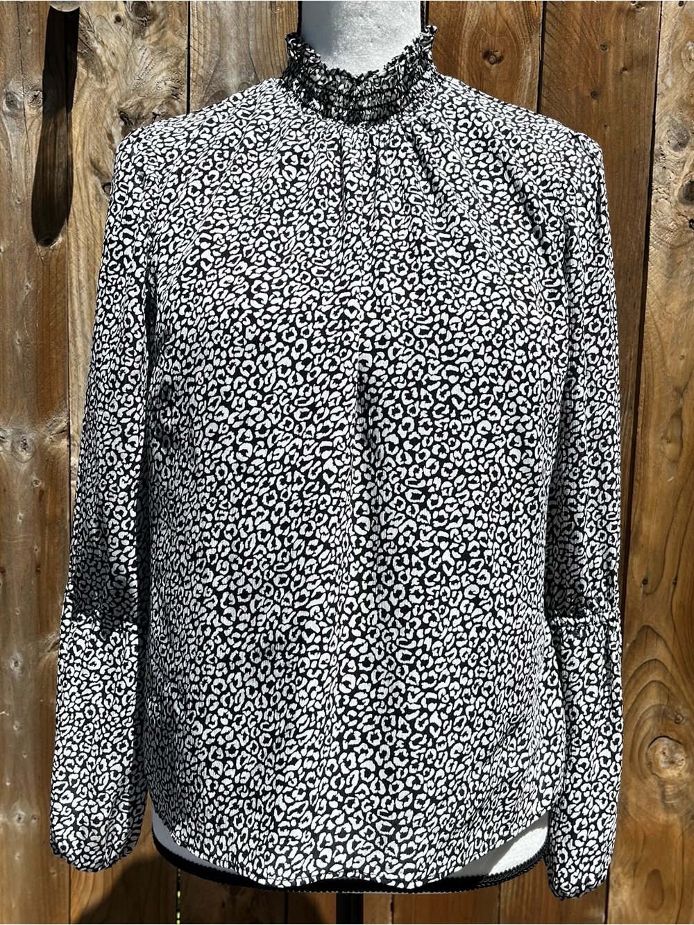 The Limited Black & White Smocked Neck Leopard Print Blouse Accepting Offers!